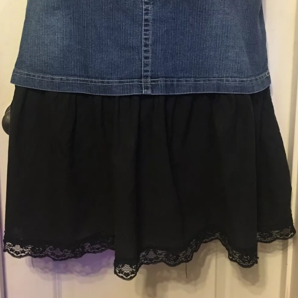 SOLD! Denim Skirt with Black Ruffled Bottom - Picture 4 of 7